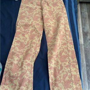 Floral Patterned Pants in Orange and Cream